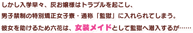 しかし入学早々、灰お嬢様はトラブルを起こし、男子禁制の特別矯正女子寮・通称『監獄』に入れられてしまう。彼女を助けるため六花は、女装メイドとして監獄へ潜入するが……